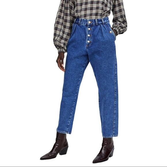 Zara Z1975 Pleated Baggy Jeans 100% Cotton - Picture 1 of 9